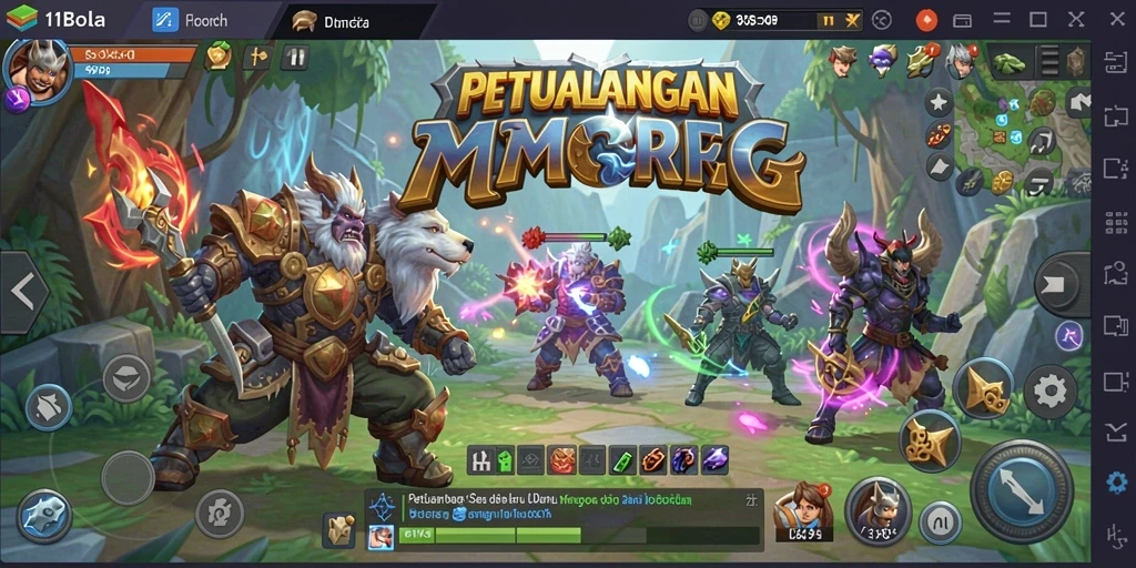 Tampilan gameplay 11BOLA yang menampilkan aksi seru di dunia MMORPG.