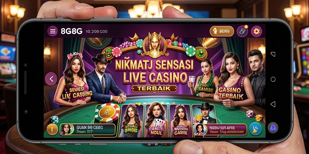 Screenshot 8G8G menunjukkan dealer profesional dan permainan hidup yang menegangkan.