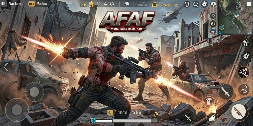Screenshot menampilkan gameplay Battle Royale yang intens di AFAF.