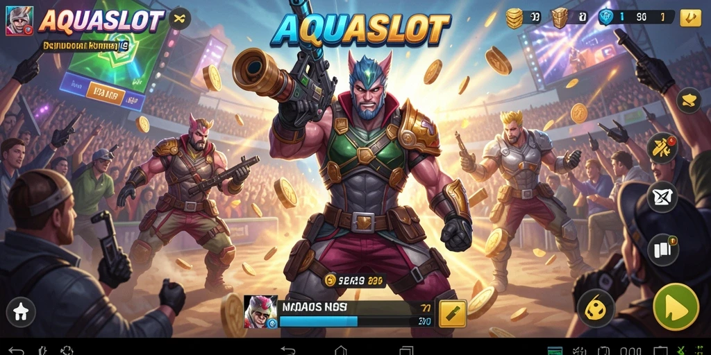 Tampilkan momen epik dalam pertempuran Battle Royale AQUASLOT.
