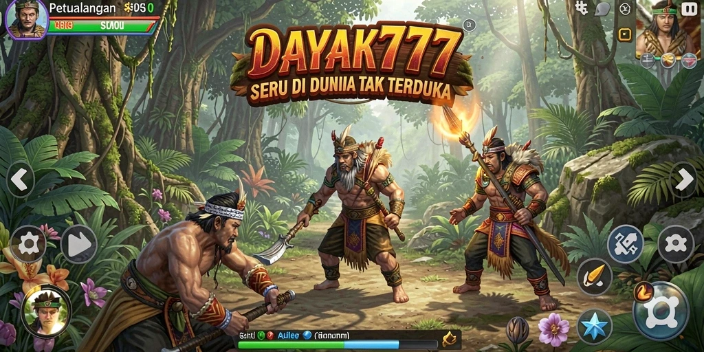 Screenshot utama dari DAYAK777 menampilkan aksi petualangan yang mendebarkan.