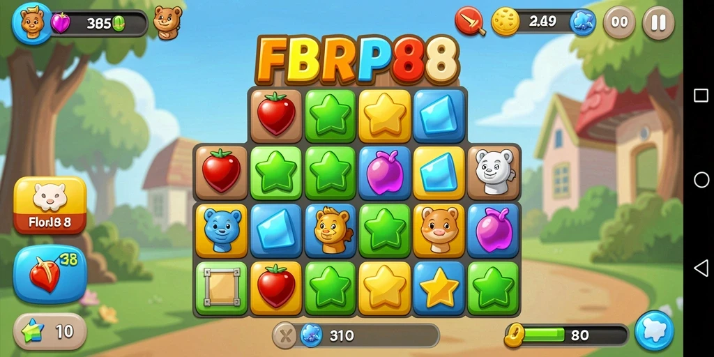 Tampilan gameplay FBRP88 yang seru dan colorful di level Match-3.