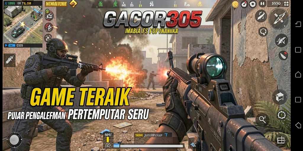 Screenshot utama GACOR305 menampilkan aksi gameplay FPS yang mendebarkan.