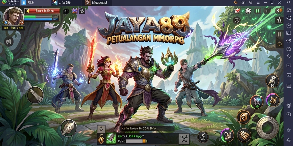 Tampilan permainan <strong>JAYA89</strong> menunjukkan petualangan epik dalam MMORPG.