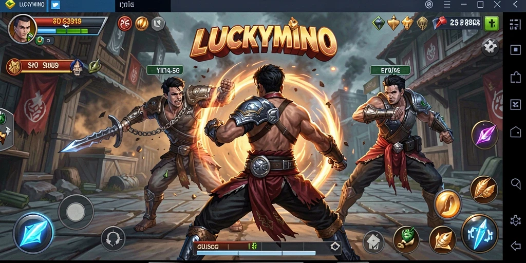 Tangkapan layar pertarungan seru di LUCKYMINO dengan aksi intens.