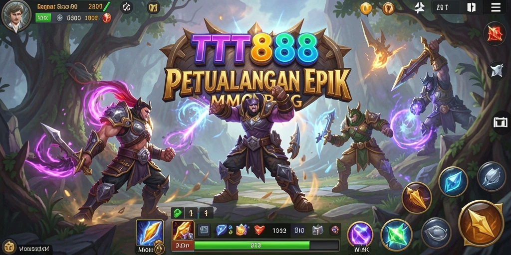 Screenshot gameplay TTT888 menampilkan pertempuran epik dan eksplorasi dunia.